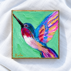 Colorful Hummingbird Painting | Original Southern Bird Mini Art
