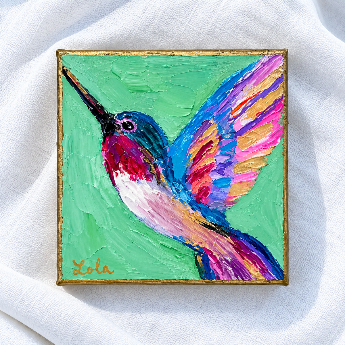 Colorful Hummingbird Painting | Original Southern Bird Mini Art
