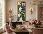 The Garden Regal — Large Vertical Peacock and Magnolia Painting