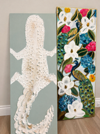 The Garden Regal — Large Vertical Peacock and Magnolia Painting