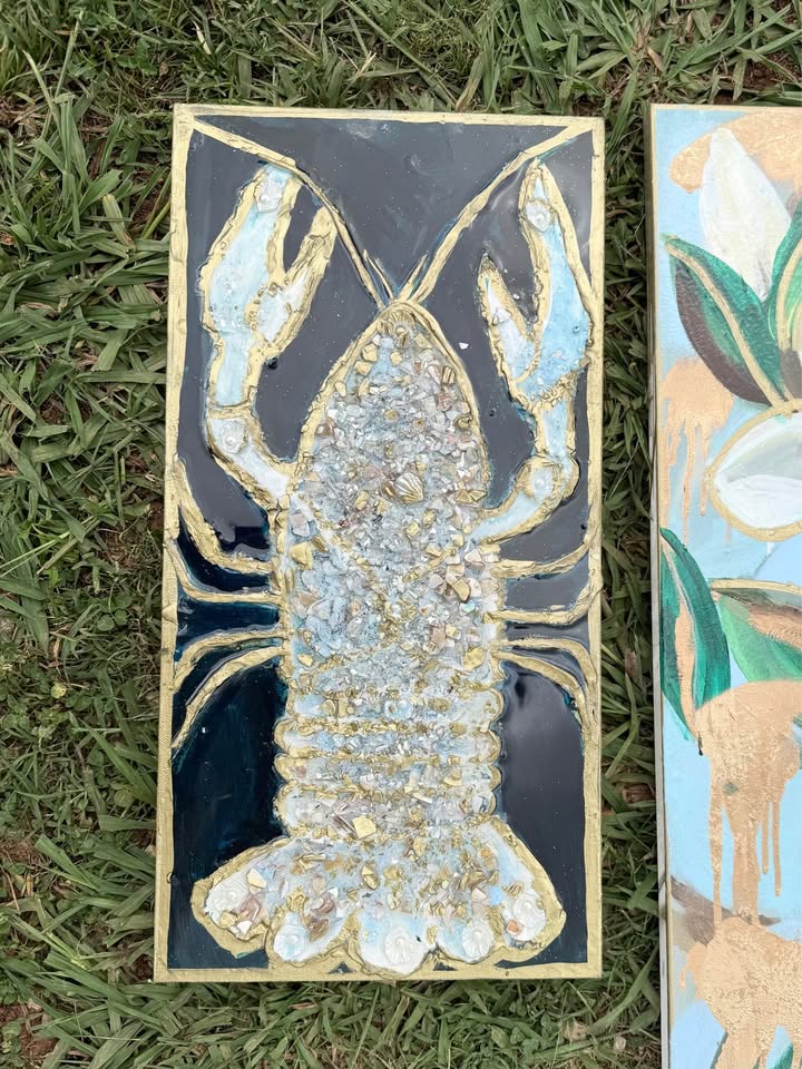 Gilded Crawfish - Original Mixed Media Crawfish Painting