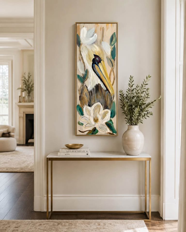 Pelican & Magnolia Painting | Original Louisiana Southern Art