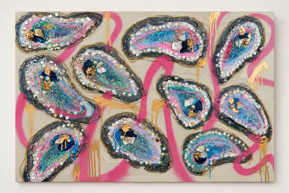 The Oyster Social | Colorful Textured Oyster Art