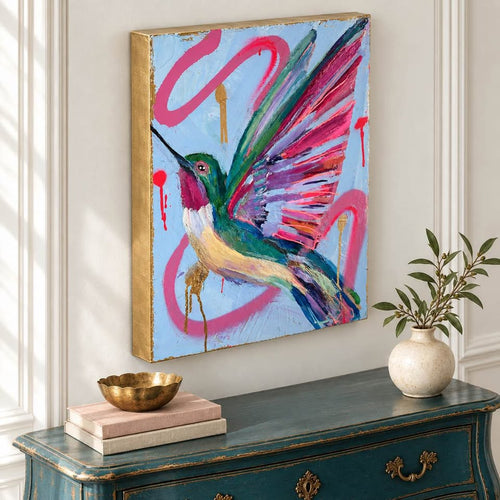Colorful Hummingbird Painting | Original Southern Mixed Media Art