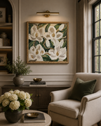 Midnight Magnolia — Square Impasto Framed Magnolia Painting