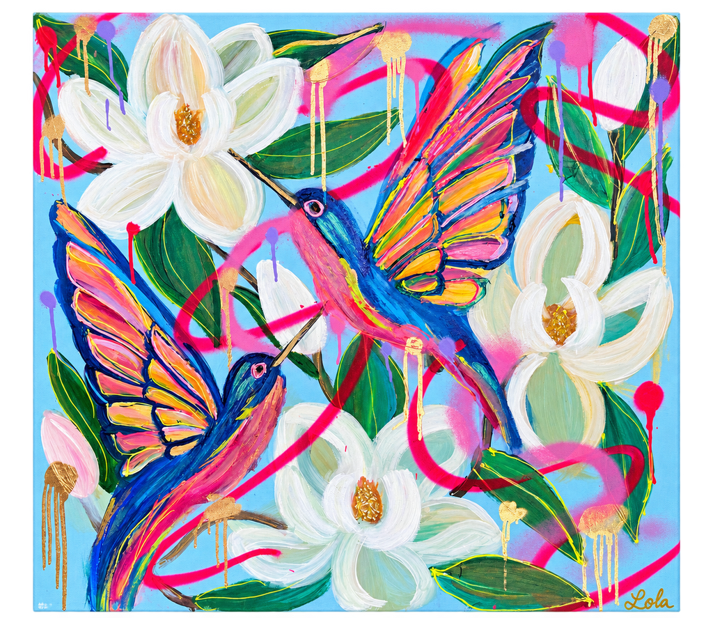 Magnolia Flight | Original Hummingbird & Magnolia Louisiana Painting