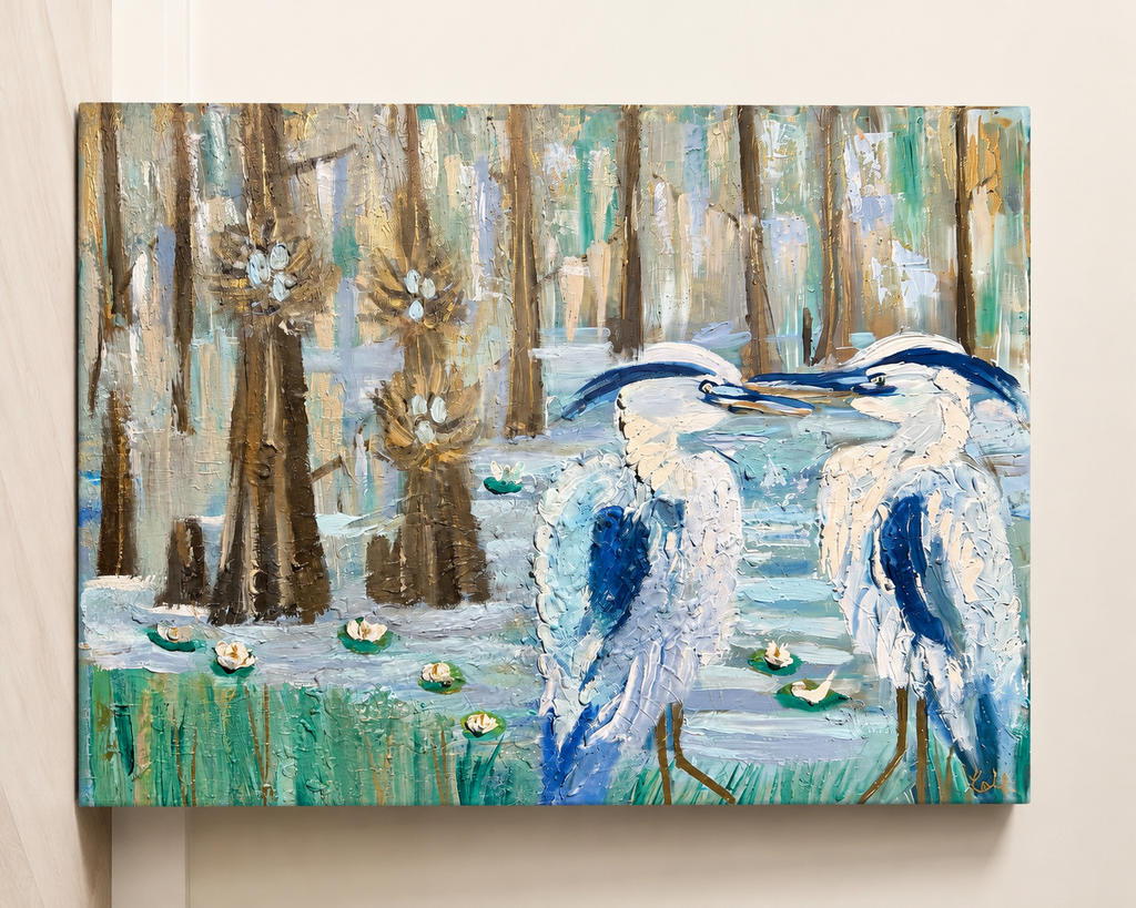 Quiet Company - Original Louisiana Bayou Painting with Cypress Trees