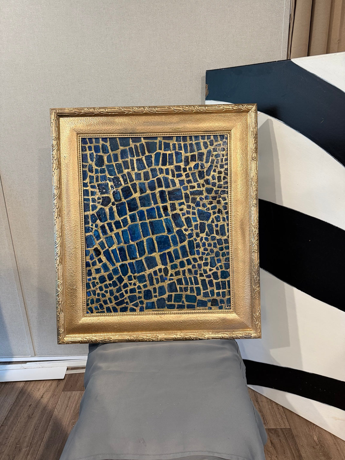 Indigo Scales — Abstract Alligator Skin Mosaic Painting