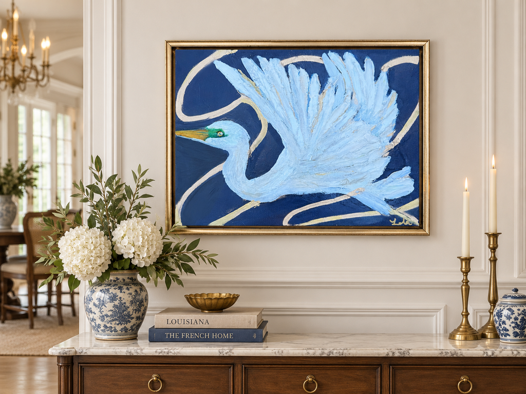Blue Egret Painting | Original Louisiana Southern Bird Art