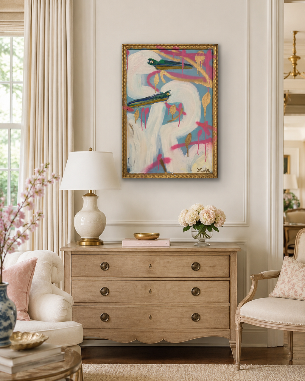 Gilded Egrets - Contemporary Colorful Southern Art