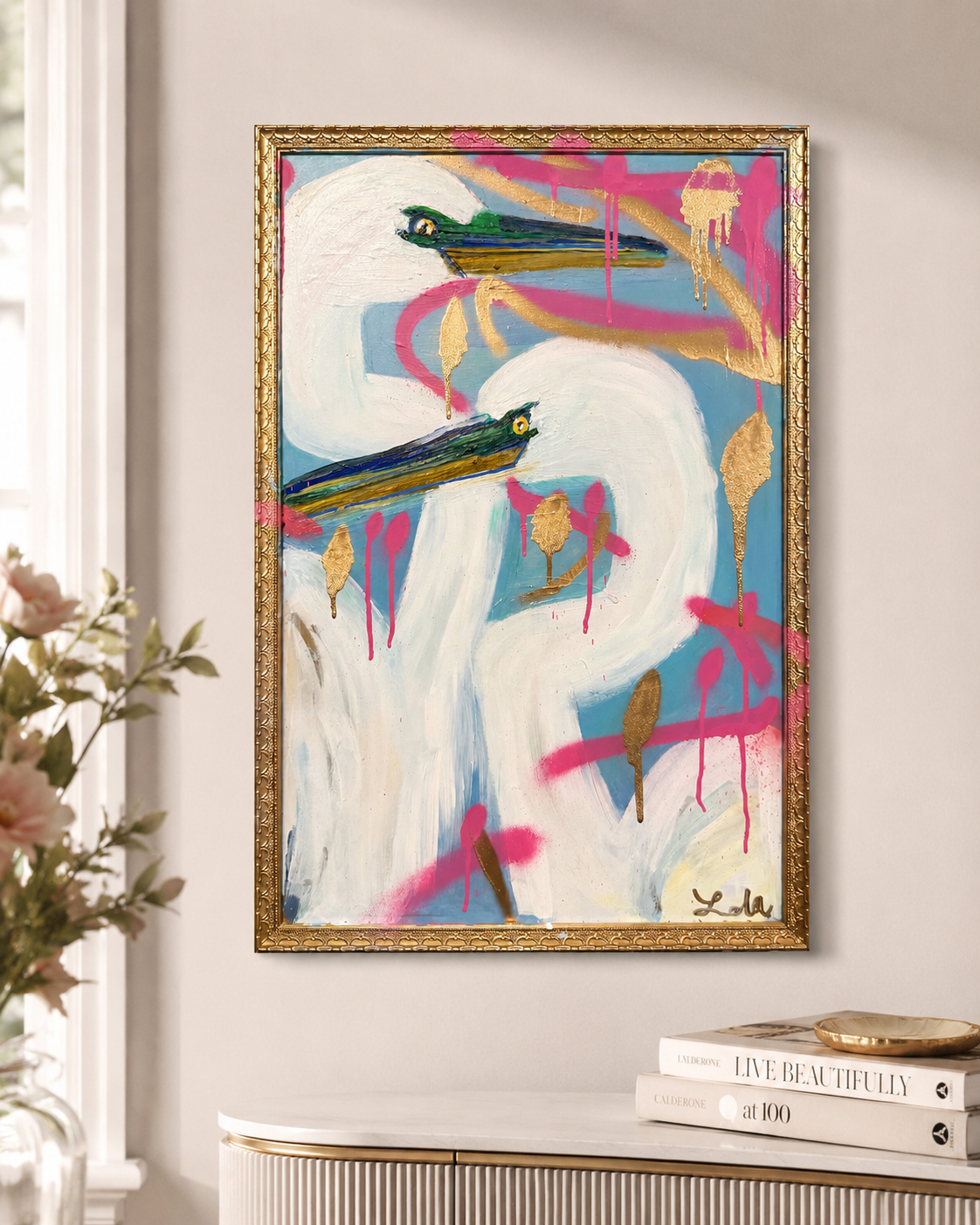 Gilded Egrets - Contemporary Colorful Southern Art