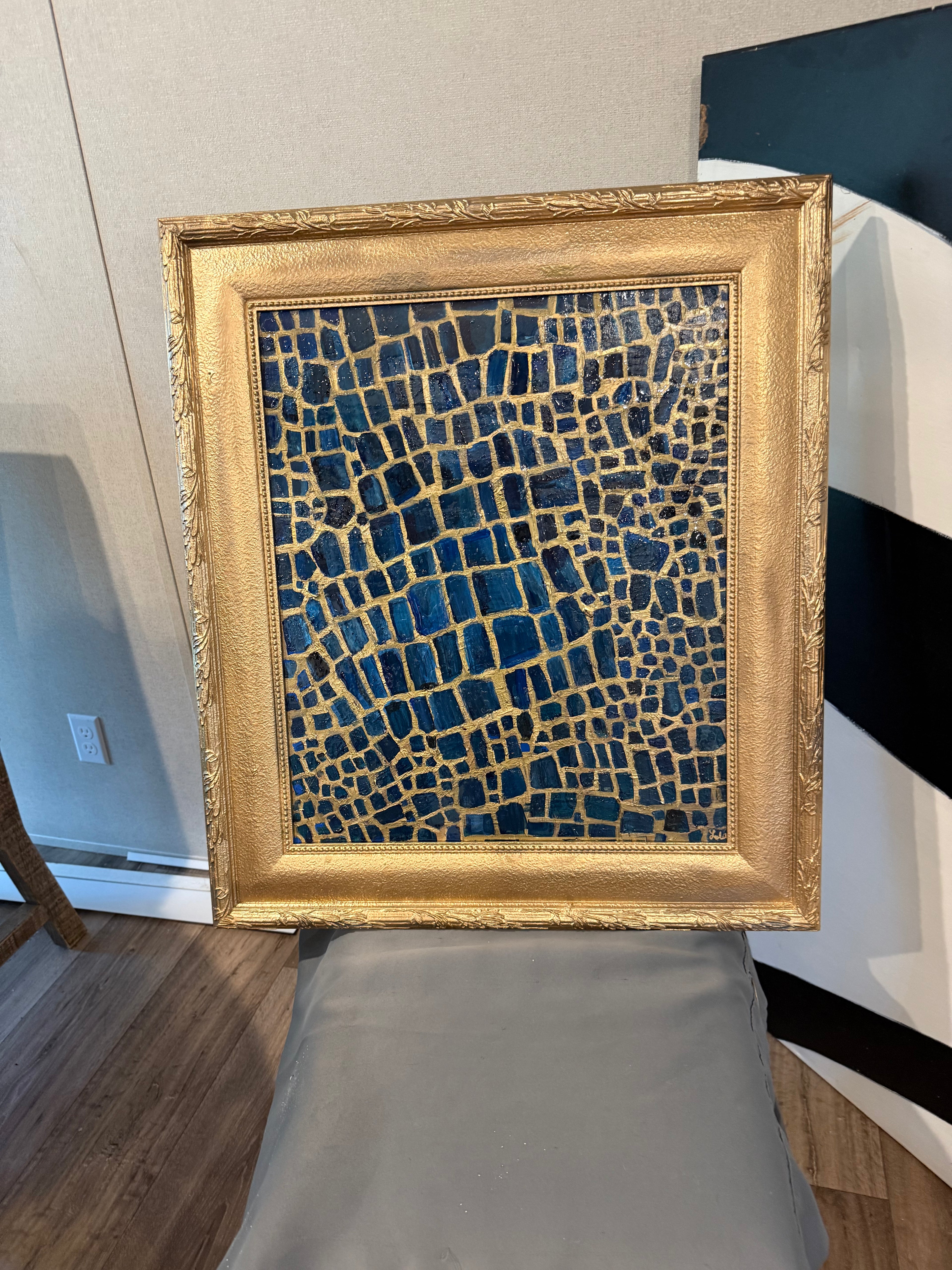 Indigo Scales — Abstract Alligator Skin Mosaic Painting