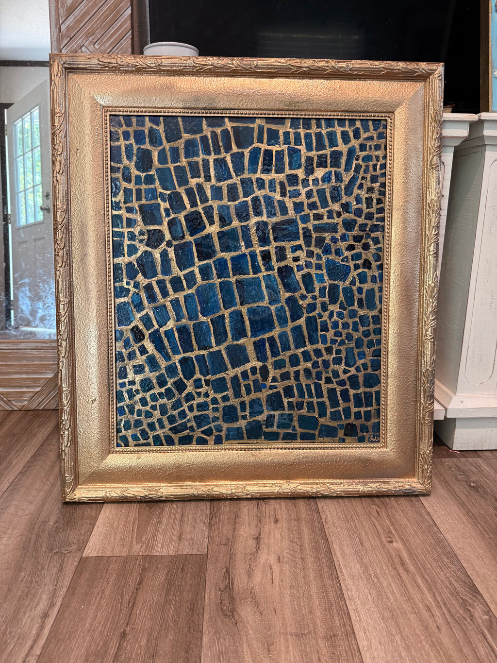 Indigo Scales — Abstract Alligator Skin Mosaic Painting