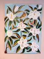 The Garden Visitors— Original Hummingbird and Magnolia Art