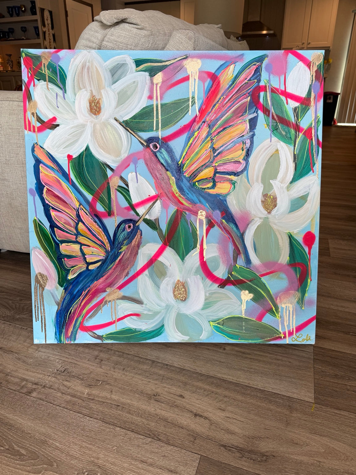 Magnolia Flight | Original Hummingbird & Magnolia Louisiana Painting
