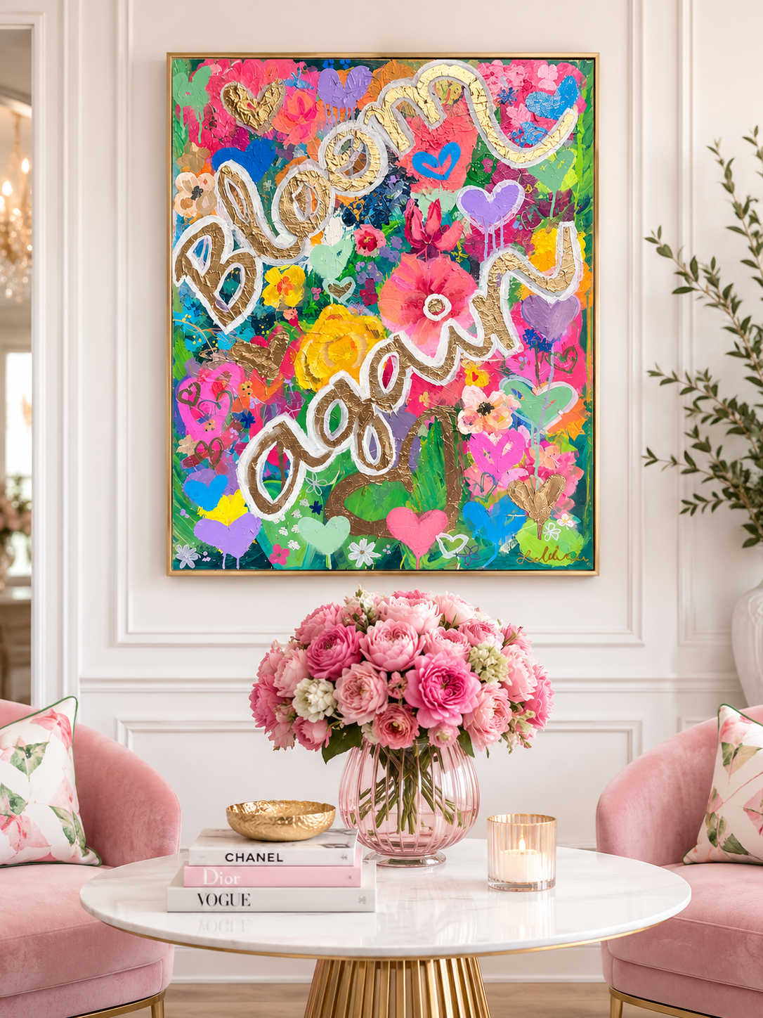 Bloom Again | Original Colorful Abstract Floral Painting with Gold Leaf