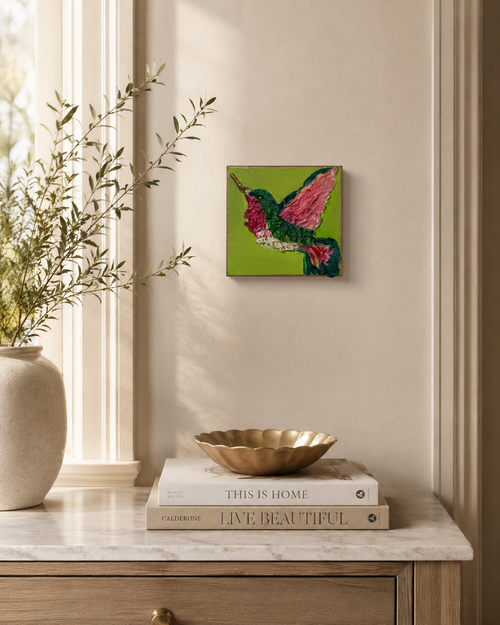 Garden Jewel Mini - Original Textured Hummingbird Shelf Art