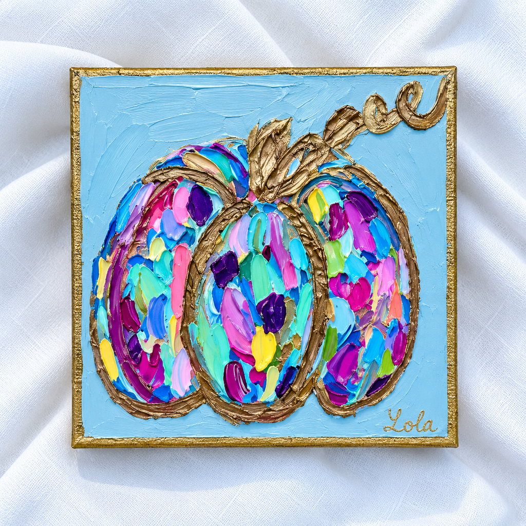 Blue Pumpkin Painting | Colorful Original Southern Mini Art