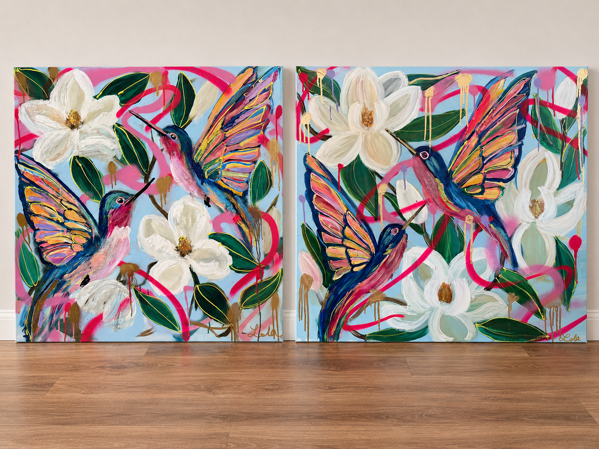 Magnolia Flight | Original Hummingbird & Magnolia Louisiana Painting