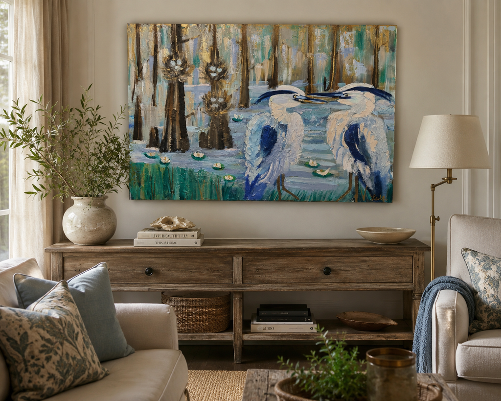 Quiet Company - Original Louisiana Bayou Painting with Cypress Trees
