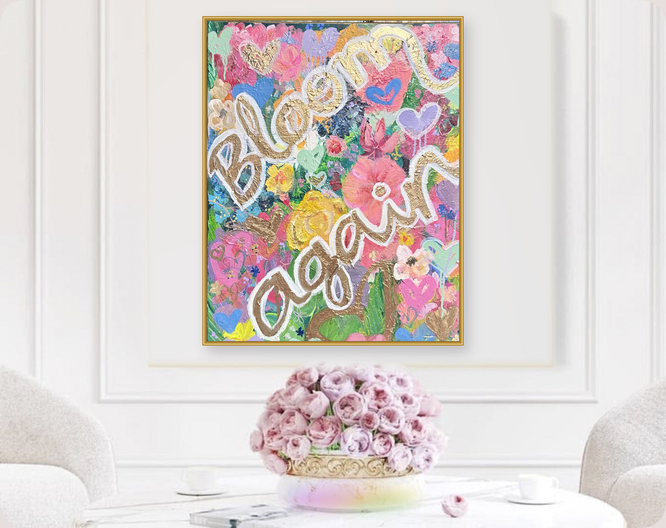 Bloom Again | Original Colorful Abstract Floral Painting with Gold Leaf
